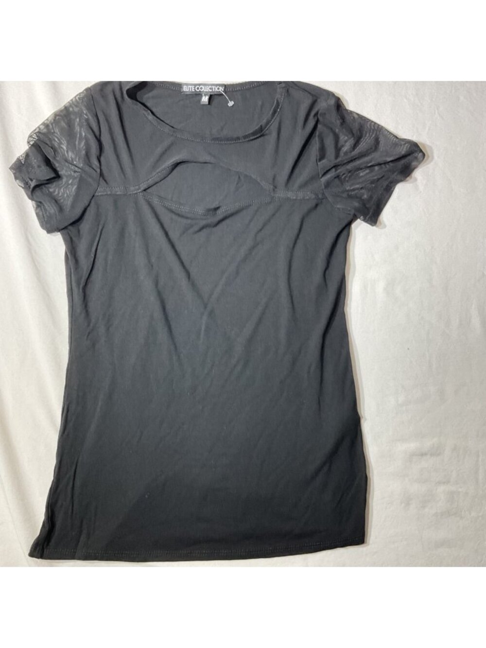 Elite Collection Womens Black Mesh Panel Short Sleeve Top Size M